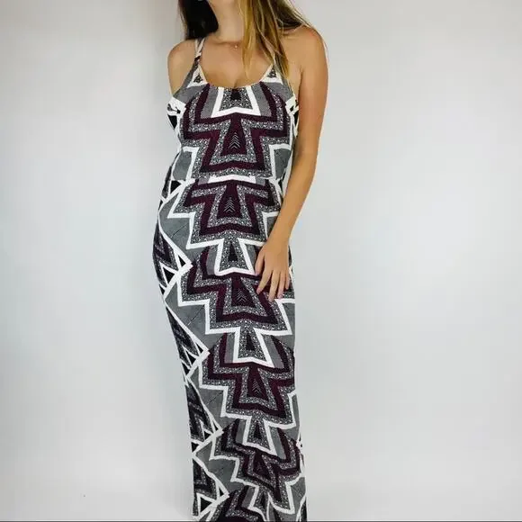 Free People geometric maroon gray maxi dress - Picture 4 of 6